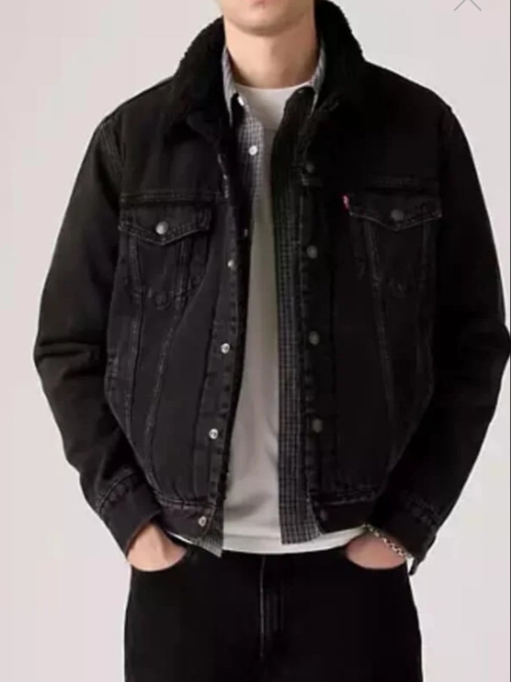 Levi's Grey Sherpa Collar Denim Trucker Jacket